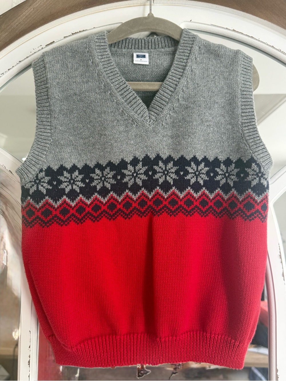 Janie and Jack Red and Gray Nordic-Pattern V-Neck Sweater Vest